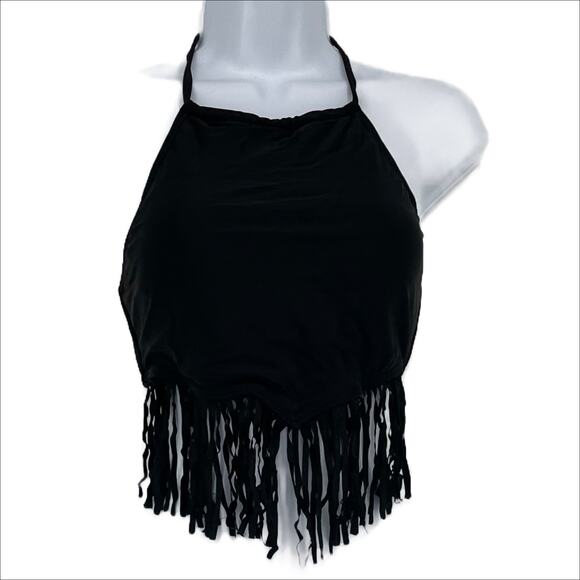 Boho Fringe Bikini Swimsuit Top in Black Size Small - Picture 1 of 7